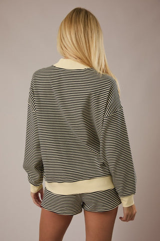 Mock neck stripe pullover