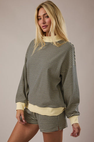 Mock neck stripe pullover