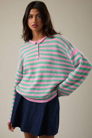 Pink & green stripe LS sweater