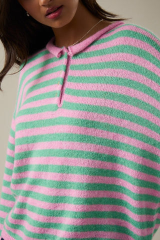 Pink & green stripe LS sweater