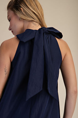 Navy halter neck midi dress