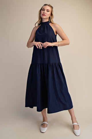 Navy halter neck midi dress