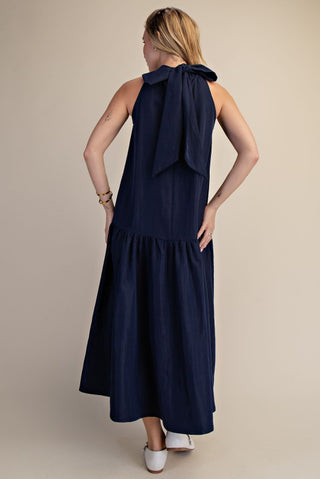 Navy halter neck midi dress