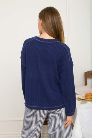 Crew neck ribbed LS top