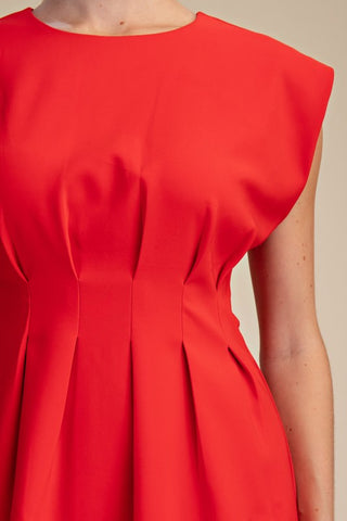Red pleat front dress