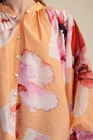 Coral floral print LS blouse