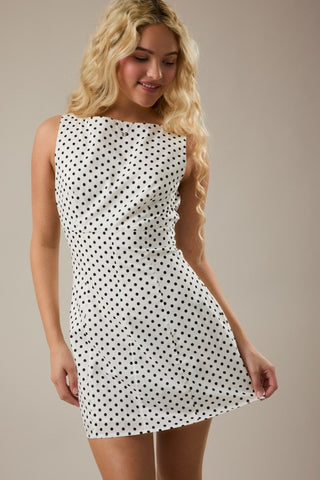Boat neck polka dot dress