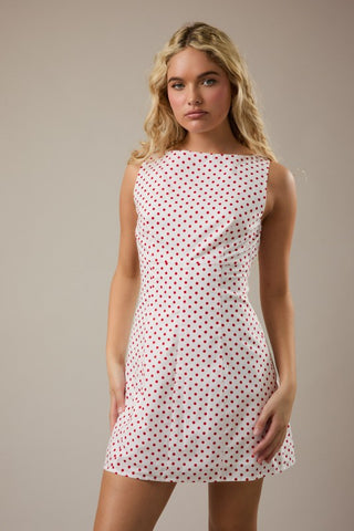 Boat neck polka dot dress