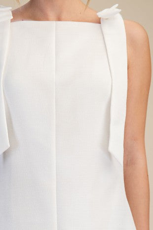 White bow strap dress