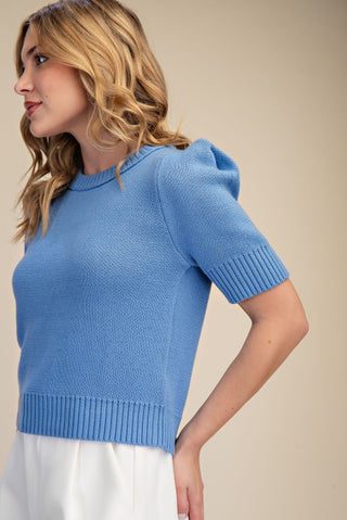 Blue puff sleeve sweater