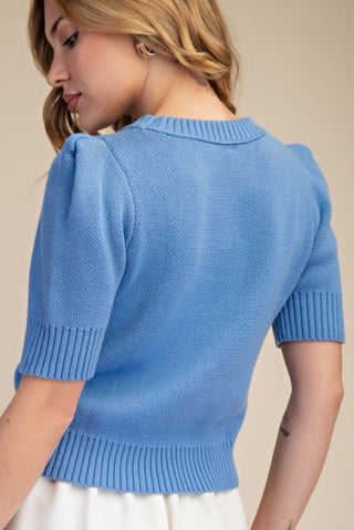 Blue puff sleeve sweater