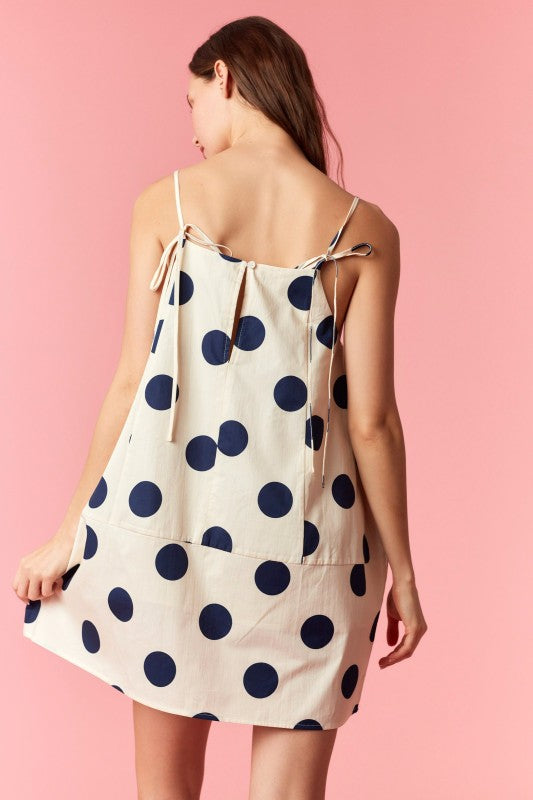 navy and cream polka dot dress Dot Dress NATALIE Navy-cream White