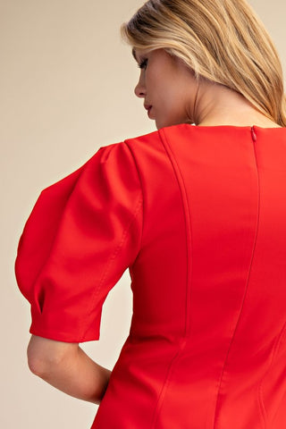 Red balloon sleeve dress