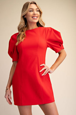 Red balloon sleeve dress