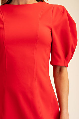 Red balloon sleeve dress