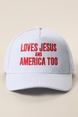 Loves Jesus and America too seersucker hat