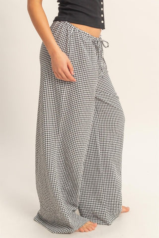 Black gingham wide leg pants