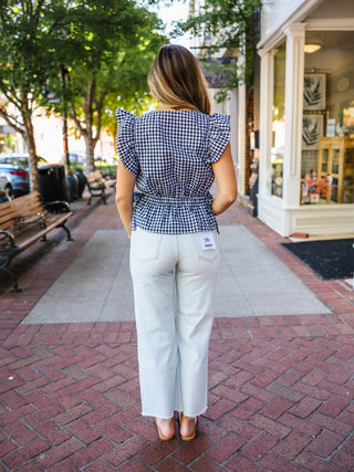 Gingham Ruffle Sleeve Peplum Top