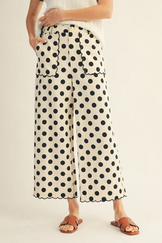 Polka dot scallop trim pants