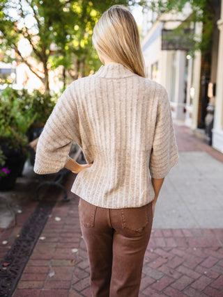 Oatmeal ribbed mock neck sweater