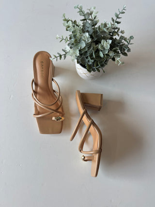 Lasting strappy heeled slide
