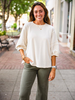 French terry bubble sleeve pullover
