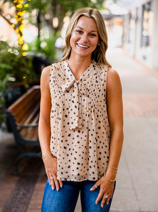 Chiffon Dot-Print Bow-Detail Blouse