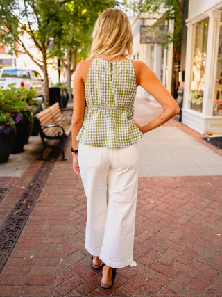 Green gingham sleeveless top