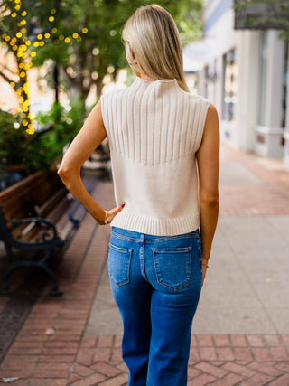 Mock neck sleeveless sweater