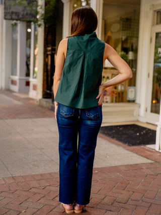 Hunter green pintuck button down top