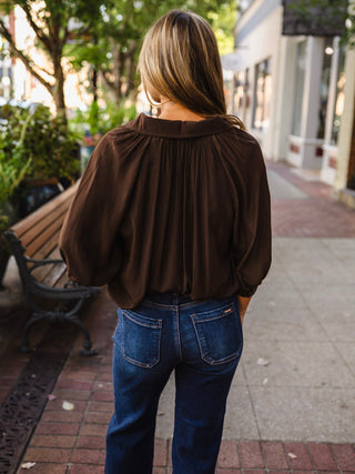 Brown puff sleeve blouse