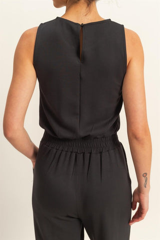 Black sleeveless jumpsuit