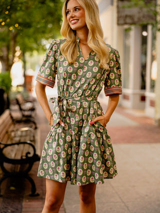Green print SS dress