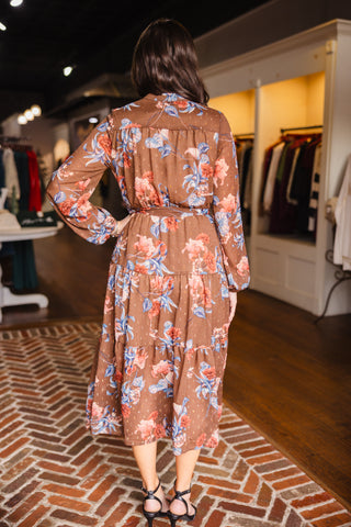 Mocha floral print midi dress