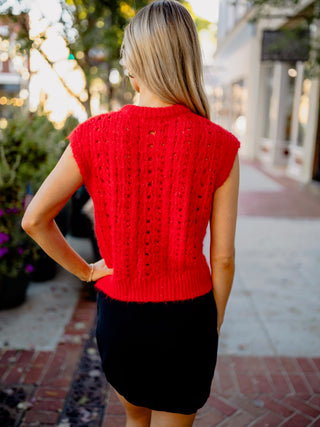 Open knit sleeveless button front top