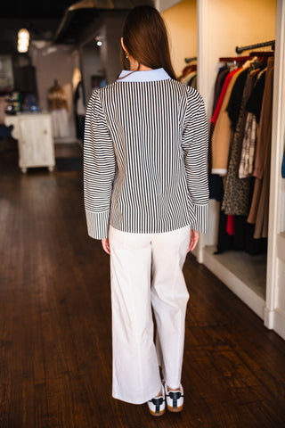 Black stripe contrast blouse