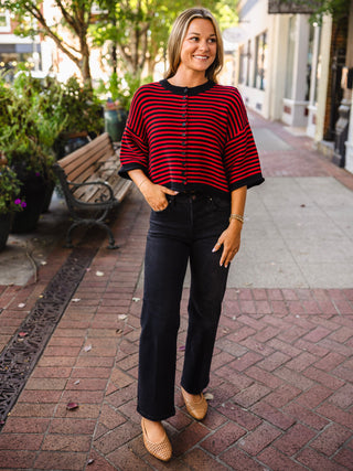 Game day red striped cardigan