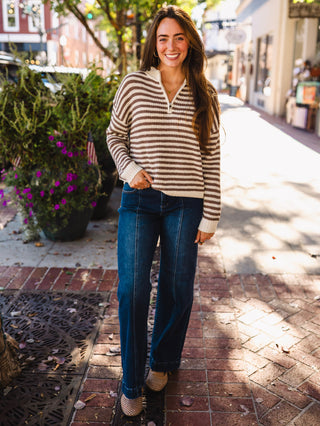 Mocha striped half zip pullover