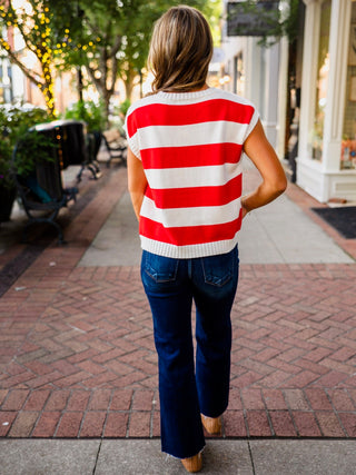 Striped cap sleeve sweater