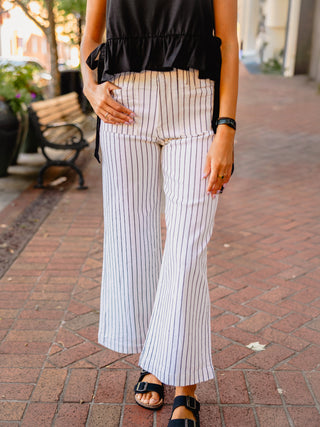 Off white & black stripe HR wide crop jeans