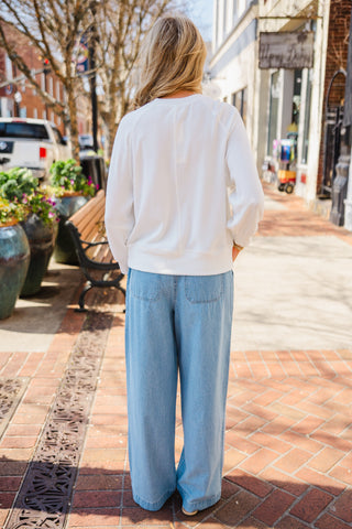 White henley pullover