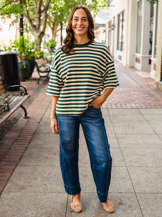 Striped waffle knit short sleeve boxy tee
