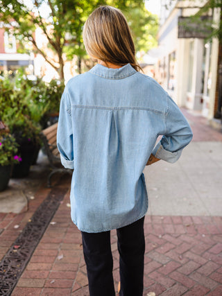 Collared button down western denim shirt