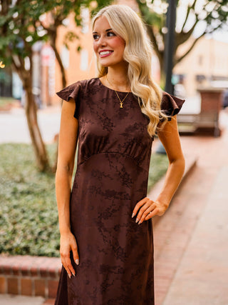 Dark brown jacquard midi dress