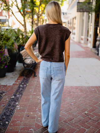 Raw Edge Sleeveless Button-Down Cardigan
