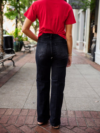 Washed black HR ankle straight jeans
