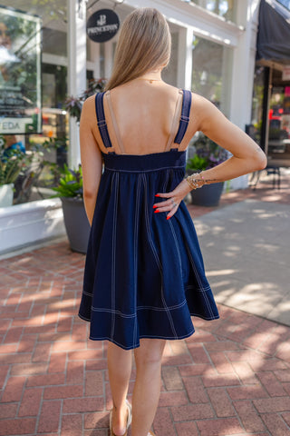Navy contrast stitch dress