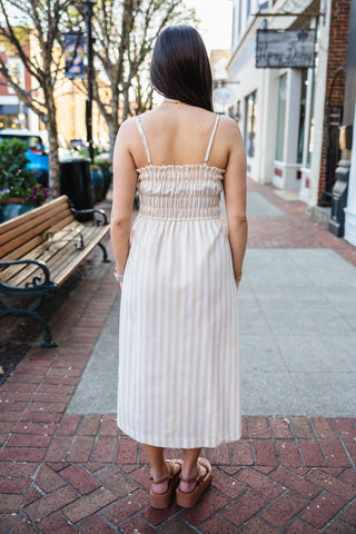 Striped spaghetti strap midi dress