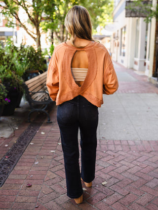 Sienna Brown Long-Sleeve Open-Back Tee