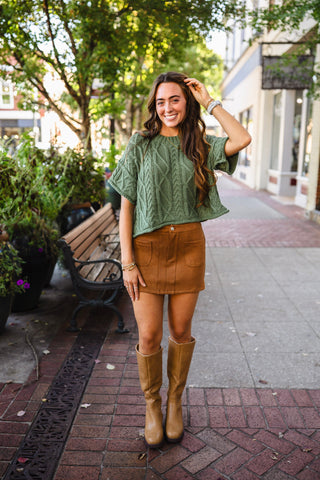 Camel suede pocket mini skirt